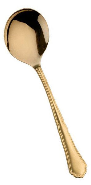 Prezioso cucchiaio da brodo vintage nella tonalità oro anticato dal design classico in puro stile retrò, gioielli in tavola splendidi e ricercati. Confezione 12 pezzi