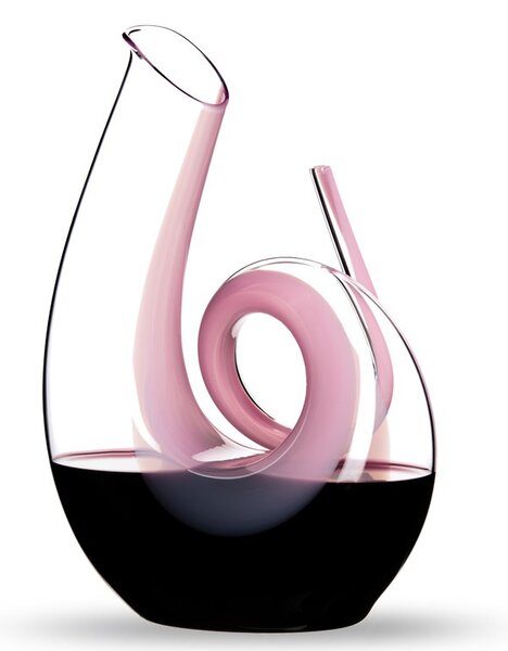 Decanter dal design piacevole e divertente caratterizzato da un elegante e delicato decoro rosa, le sue particolari curve a riccio lo rendono adatto per l'ossigenazione di tutti i tipi di vino
