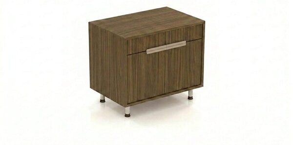 Comodino in legno color noce, mobiletto portaoggetti di design