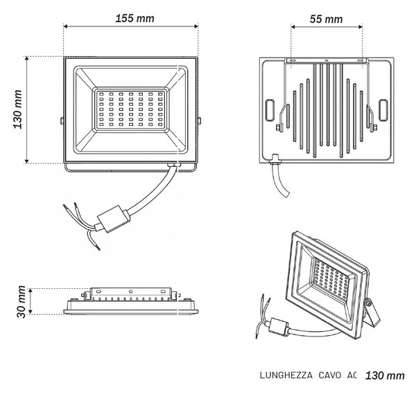 Faro LED 50W IP65 in Alluminio Bianco con OSRAM chip LED Colore Bianco Caldo 3.000K
