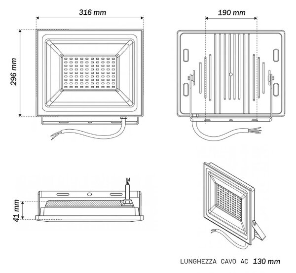 Faro LED 100W IP65 in Alluminio Bianco con OSRAM chip LED Colore Bianco Caldo 3.000K