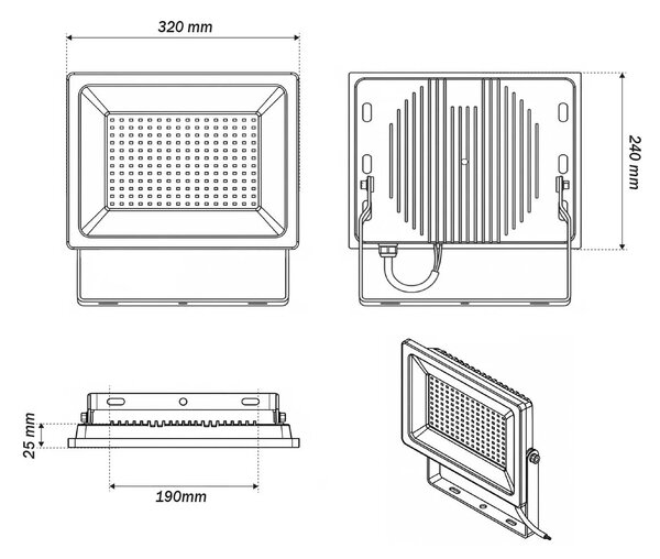 Faro LED 200W IP65 in Alluminio Bianco con OSRAM chip LED Colore Bianco Caldo 3.000K