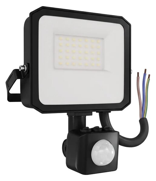 Faro LED 20W IP65 Nero con Sensore di Movimento e OSRAM chip LED Colore Bianco Caldo 3.000K