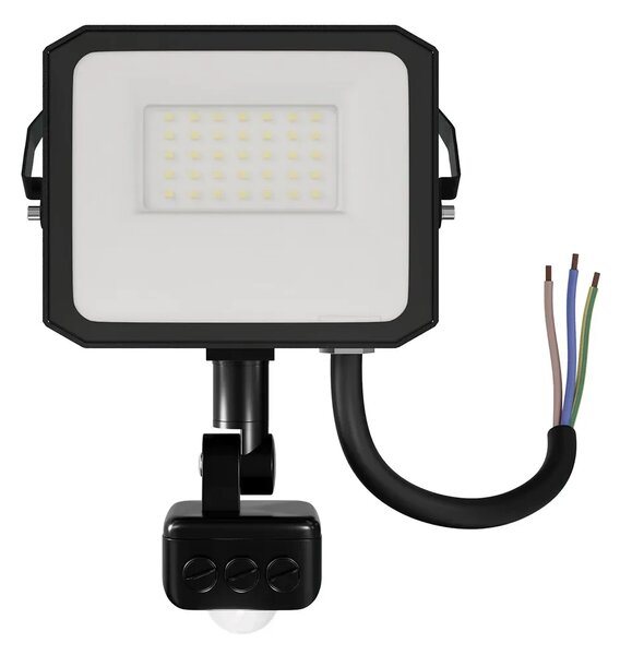 Faro LED 20W IP65 Nero con Sensore di Movimento e OSRAM chip LED Colore Bianco Caldo 3.000K