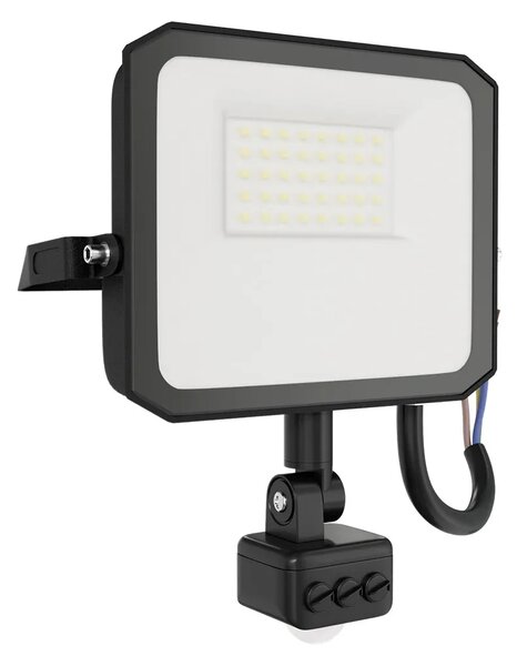 Faro LED 30W IP65 Nero con Sensore di Movimento e OSRAM chip LED Colore Bianco Caldo 3.000K