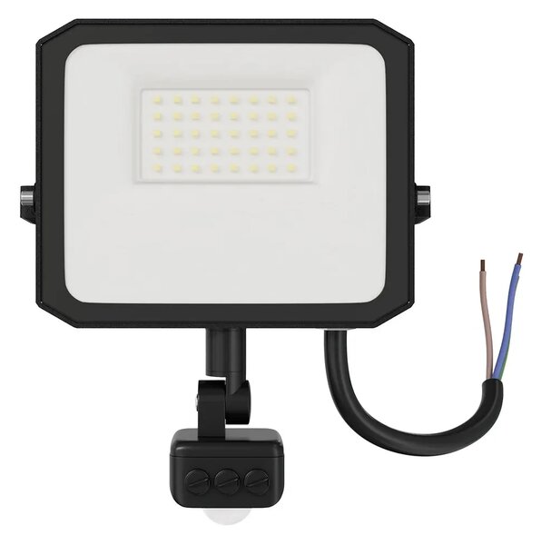 Faro LED 30W IP65 Nero con Sensore di Movimento e OSRAM chip LED Colore Bianco Caldo 3.000K