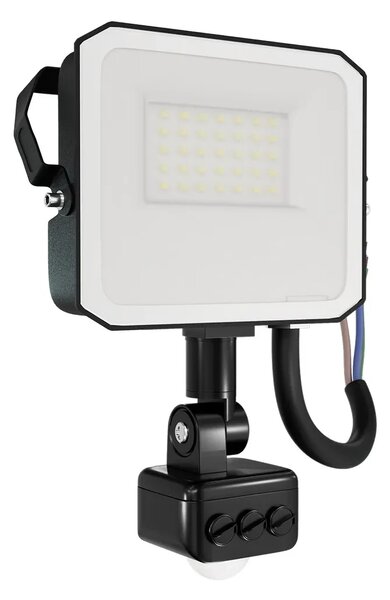 Faro LED 20W IP65 Nero con Sensore di Movimento e OSRAM chip LED Colore Bianco Caldo 3.000K