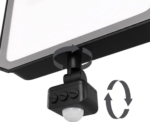 Faro LED 20W IP65 Nero con Sensore di Movimento e OSRAM chip LED Colore Bianco Caldo 3.000K