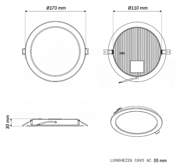 Pannello LED Rotondo 12W foro Ø140-155mm CCT Bianco Variabile - LEDISENS Colore Bianco Variabile CCT