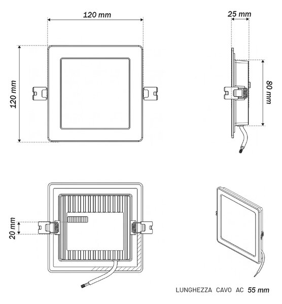 Pannello LED Quadrato 6W foro da 100 a 110mm CCT Bianco Variabile - LEDISENS Colore Bianco Variabile CCT