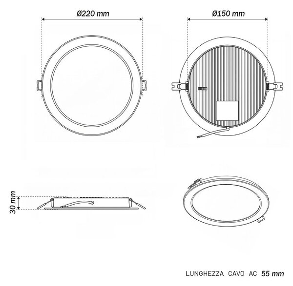 Pannello LED Rotondo 18W foro Ø180-210mm CCT Bianco Variabile - LEDISENS Colore Bianco Variabile CCT