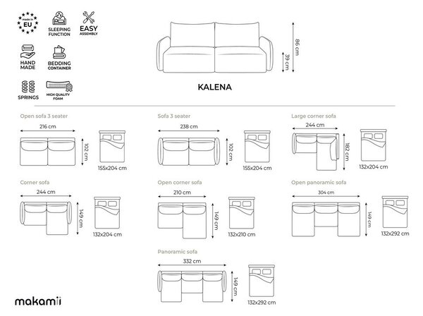 Divano grigio chiaro allungabile/con contenitore con rivestimento in velluto 238 cm Kalena – Makamii