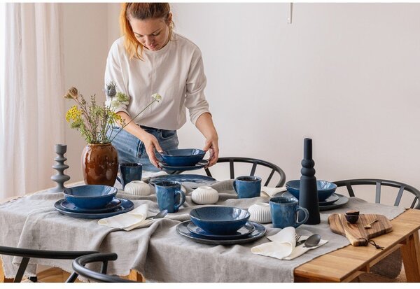 Set da pranzo in gres blu scuro 24 pezzi Glosia - Bonami Selection