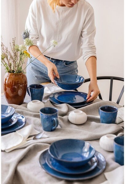 Set da pranzo in gres blu scuro 24 pezzi Glosia - Bonami Selection