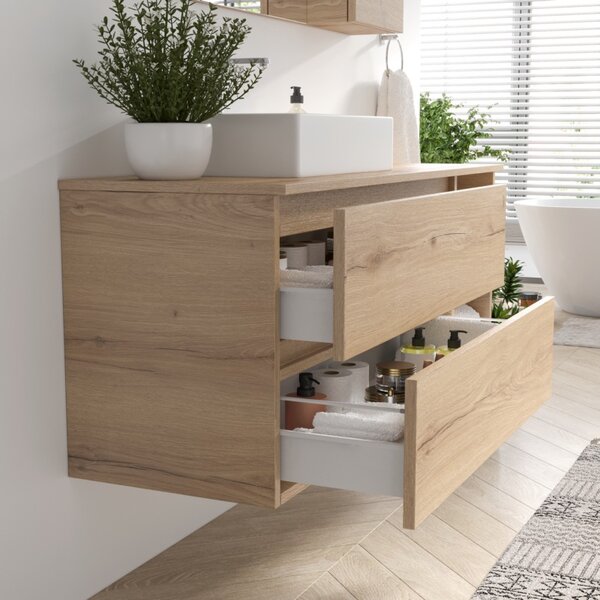 Mobile bagno 135 cm con vano a giorno a destra e doppio cassetto SP-135VD - KAMALU