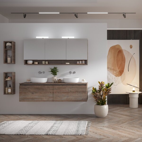 Mobile bagno sospeso 155 cm con doppio cassetto SP-155P - KAMALU