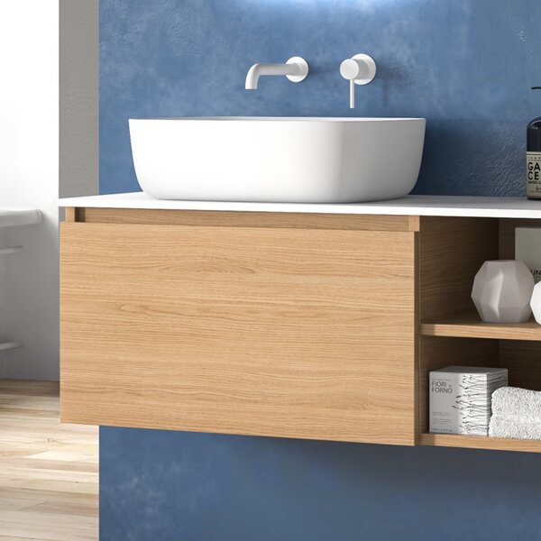 Mobile bagno sospeso 175 cm con piano bianco due cassetti e vano a giorno SP-175SS - KAMALU