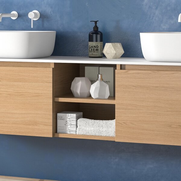 Mobile bagno sospeso 175 cm con piano bianco due cassetti e vano a giorno SP-175SS - KAMALU