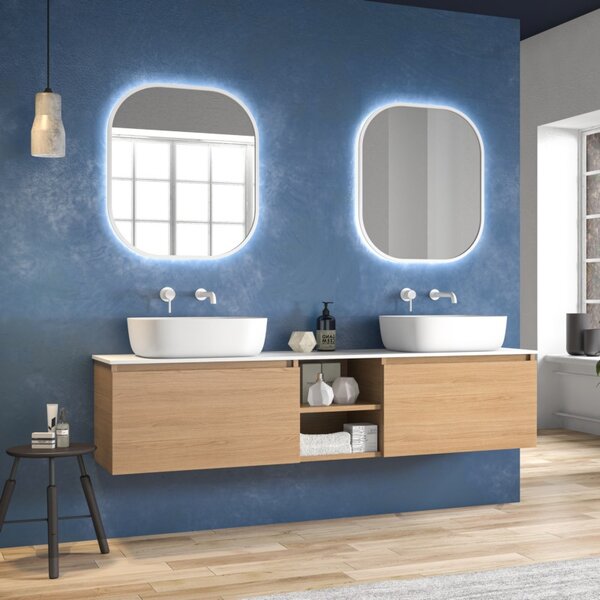 Mobile bagno sospeso 175 cm con piano bianco due cassetti e vano a giorno SP-175SS - KAMALU