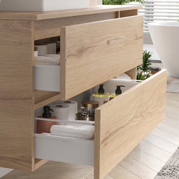 Mobile bagno 135 cm con vano a giorno a destra e doppio cassetto SP-135VD - KAMALU