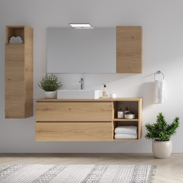 Mobile bagno 135 cm con vano a giorno a destra e doppio cassetto SP-135VD - KAMALU