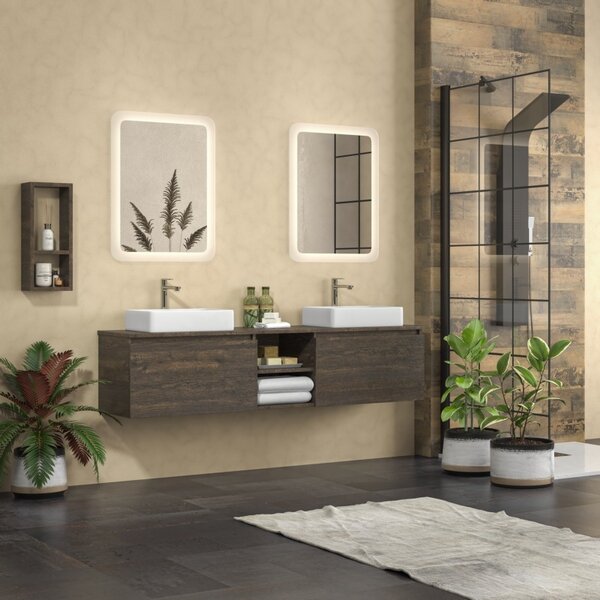 Mobile bagno sospeso 175 cm con due cassetti e vano a giorno SP-175P - KAMALU
