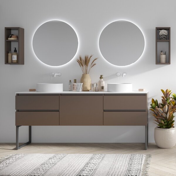Mobile bagno a terra 180 cm con piano bianco solid surface e 5 cassetti SP-180SS5 - KAMALU