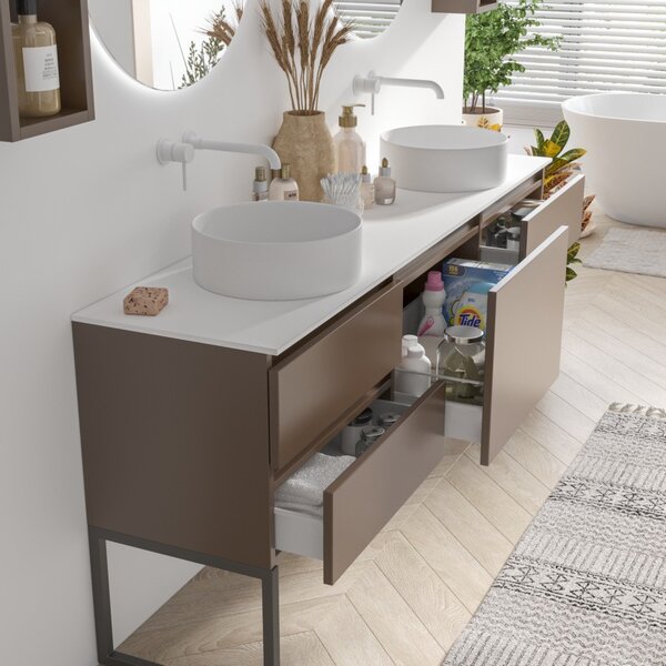 Mobile bagno a terra 180 cm con piano bianco solid surface e 5 cassetti SP-180SS5 - KAMALU
