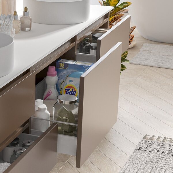 Mobile bagno a terra 180 cm con piano bianco solid surface e 5 cassetti SP-180SS5 - KAMALU