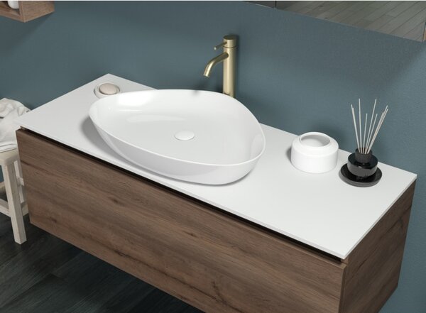 Mobile bagno 120 cm con piano da appoggio in solid surface bianco SP-120C - KAMALU
