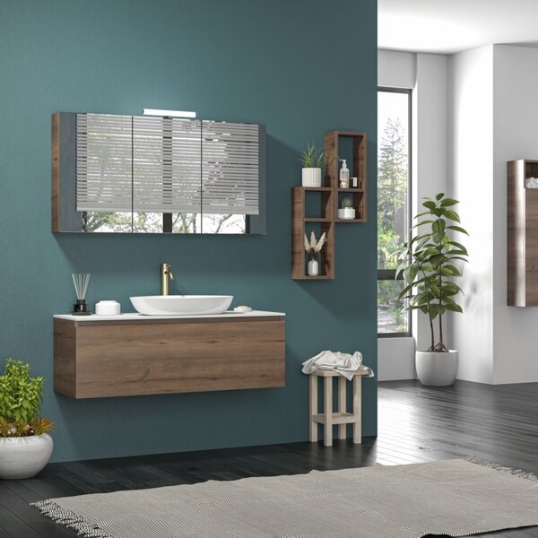 Mobile bagno 120 cm con piano da appoggio in solid surface bianco SP-120C - KAMALU