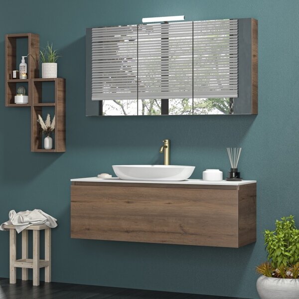 Mobile bagno 120 cm con piano da appoggio in solid surface bianco SP-120C - KAMALU