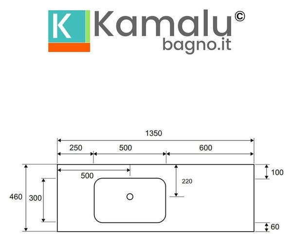 Mobile bagno 135 cm con lavabo incasso e vano a giorno a destra SP-135ED - KAMALU