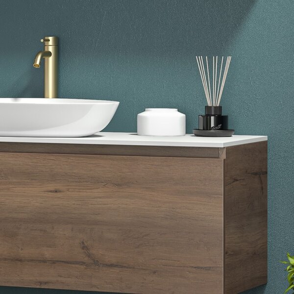 Mobile bagno 120 cm con piano da appoggio in solid surface bianco SP-120C - KAMALU