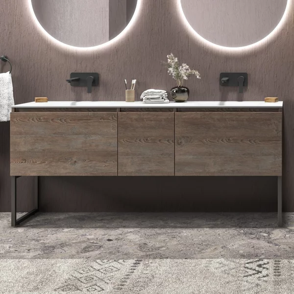 Mobile bagno a terra 175 cm doppio lavabo 2 cassetti e anta SP-175SS - KAMALU