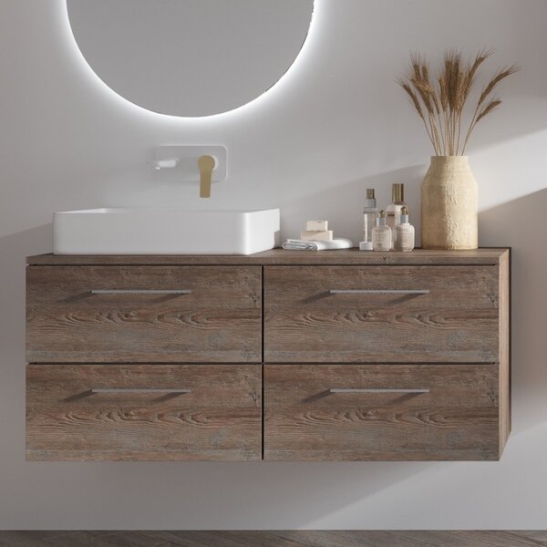 Mobile bagno da 120cm con 4 cassetti e piano per lavabo da appoggio EL-120P4 - KAMALU