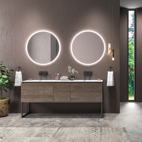 Mobile bagno a terra 175 cm doppio lavabo 2 cassetti e anta SP-175SS - KAMALU