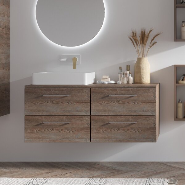 Mobile bagno da 120cm con 4 cassetti e piano per lavabo da appoggio EL-120P4 - KAMALU