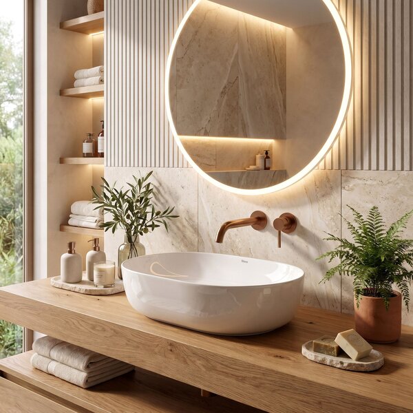Lavabo da appoggio in ceramica CLEO 50 White-REA