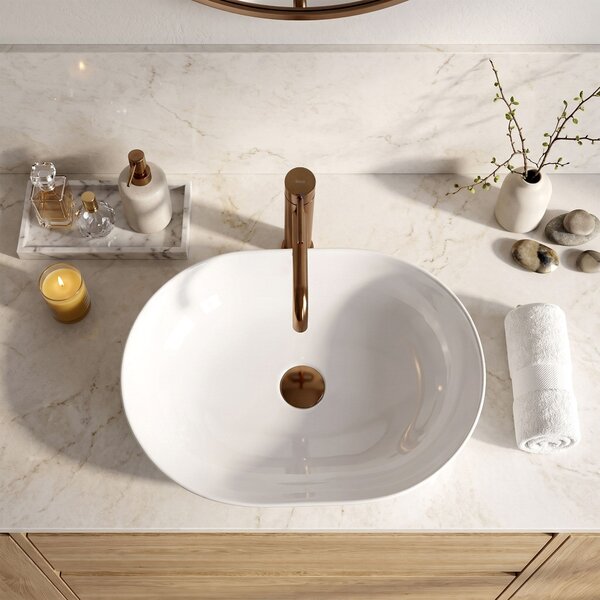 Lavabo da appoggio in ceramica CLEO 50 White-REA