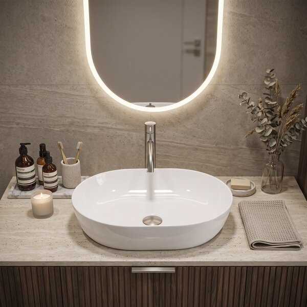 Lavabo da appoggio in ceramica CLEO 50 White-REA