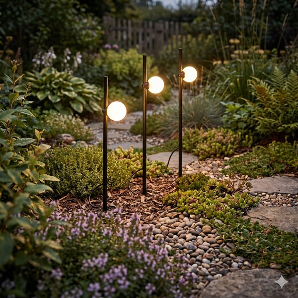 Set di 3 faretti da giardino a picchetto moderni neri con LED IP44 - Garly Ball