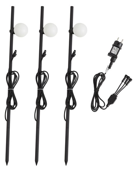 Set di 3 faretti da giardino a picchetto moderni neri con LED IP44 - Garly Ball