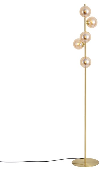 Art Deco vloerlamp messing met amber glas 5-lichts - Ryan