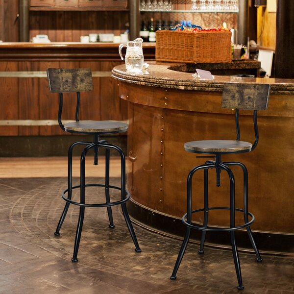Costway Set di 2 Sgabelli da bar con schienale a forma di arco, Sgabello regolabile in metallo con poggiapiedi Marrone