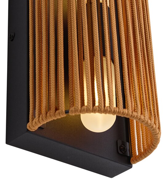 Lampada da parete Japandi arancione con nero e corda IP44 - Jayla