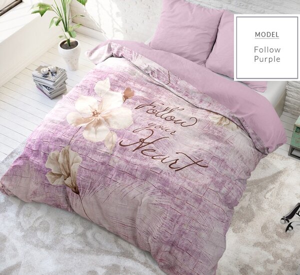 Lussuosa biancheria da letto in cotone viola con scritta 200 x 200 cm