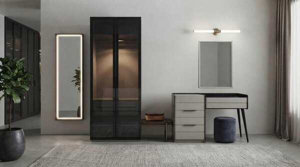 Armadio, tavolino da trucco, beige, nero, moderno, elegante, specchio