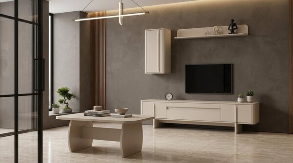 Mobile TV a parete, pensile, ripiano, stile moderno, bianco, rettangolare, pratico