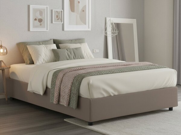 Letto matrimoniale contenitore tortora 175x215cm rivestito in tessuto - Alaska